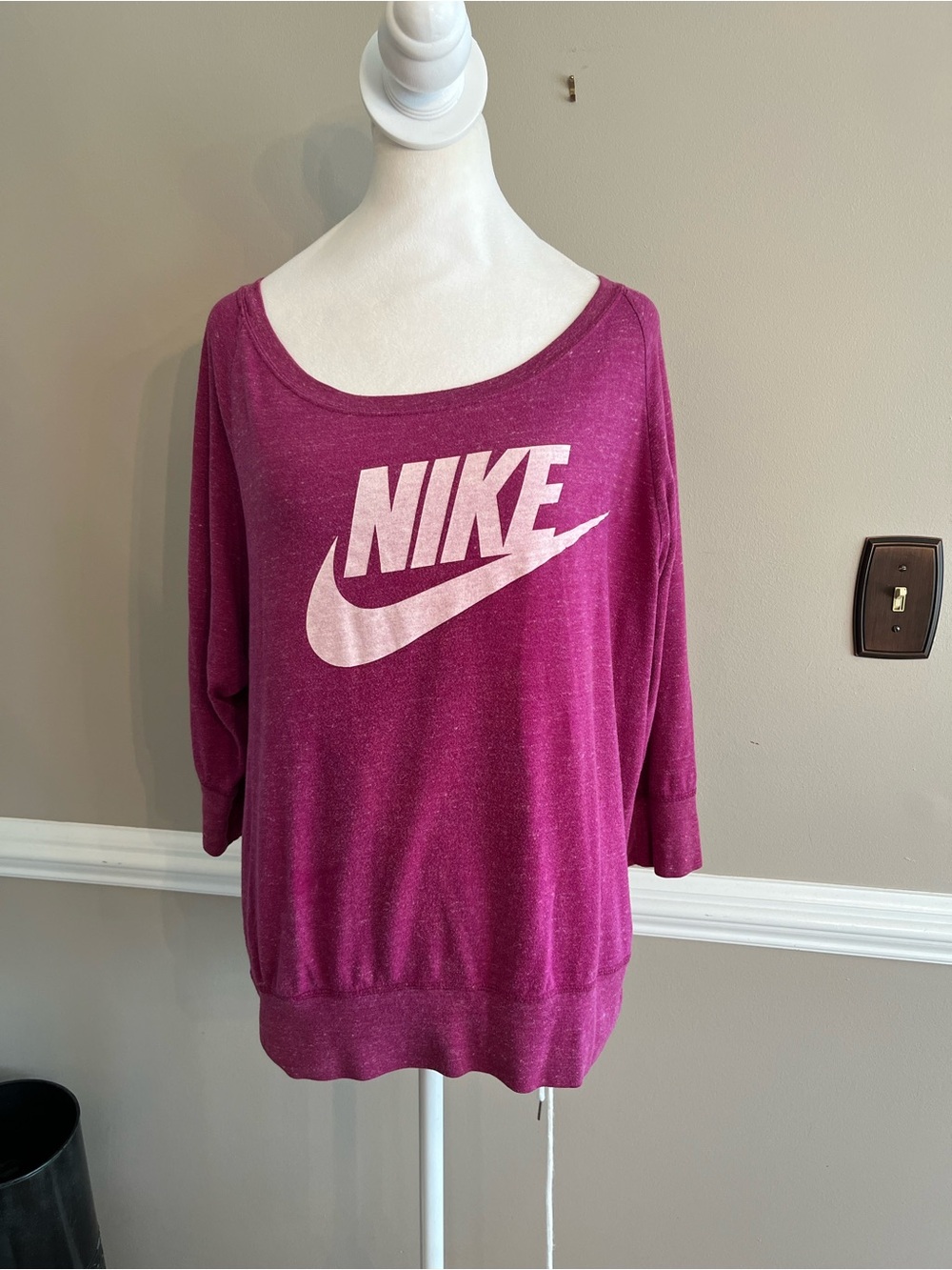 Nike Women's Scoop-Neck lightweight off shoulder pullover top in Magenta